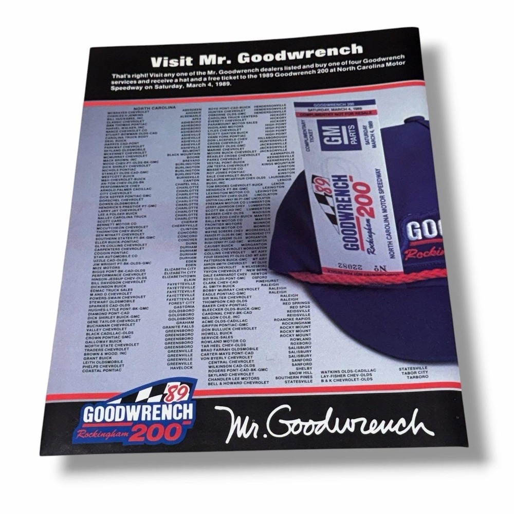 1989 Goodwrench 200 Rockingham 200 NASCAR Racing Original Vintage Z
